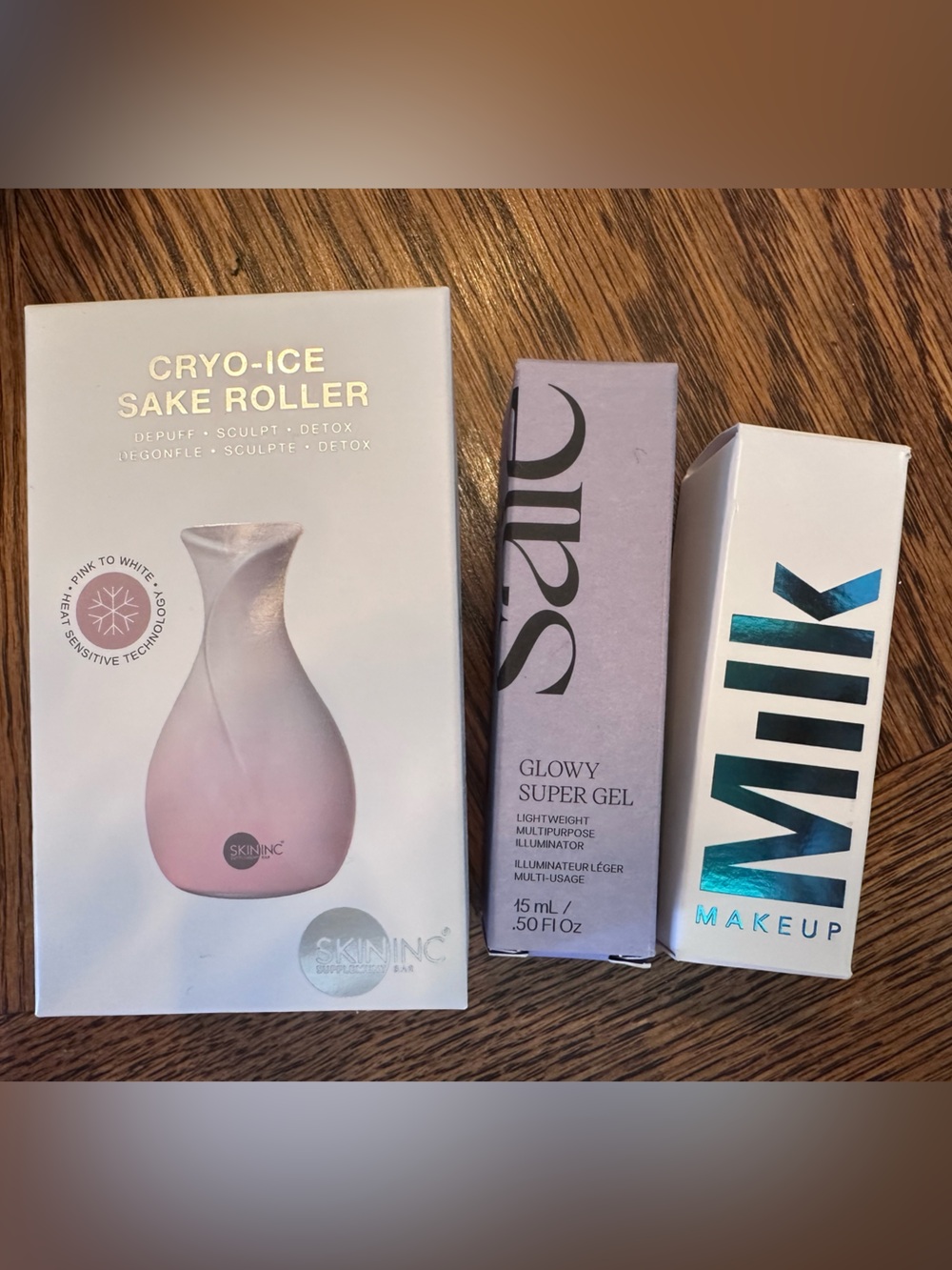 Cryo-Ice Sake Roller + Glowy Super Gel & Milk Makeup Skincare Bundle!